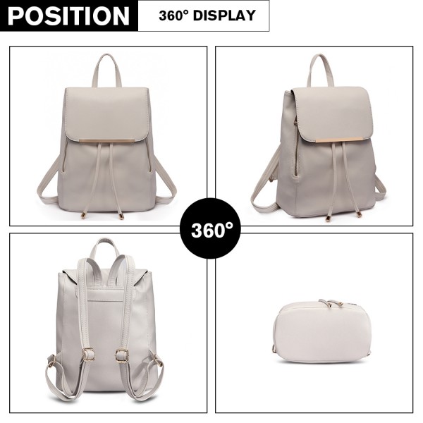 E1669 - Miss Lulu Kunstleder Stilvolle Mode Rucksack - Hellgrau